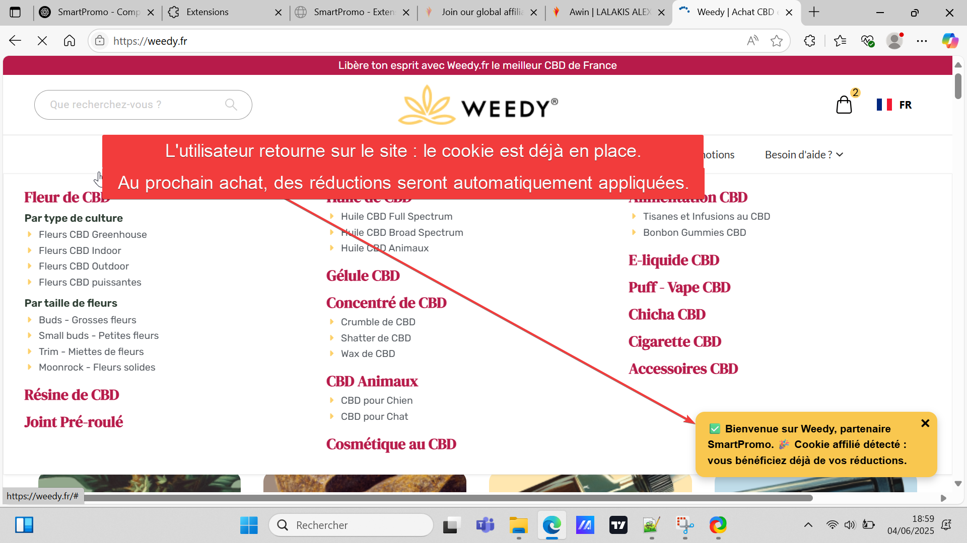 Activation sur la page panier